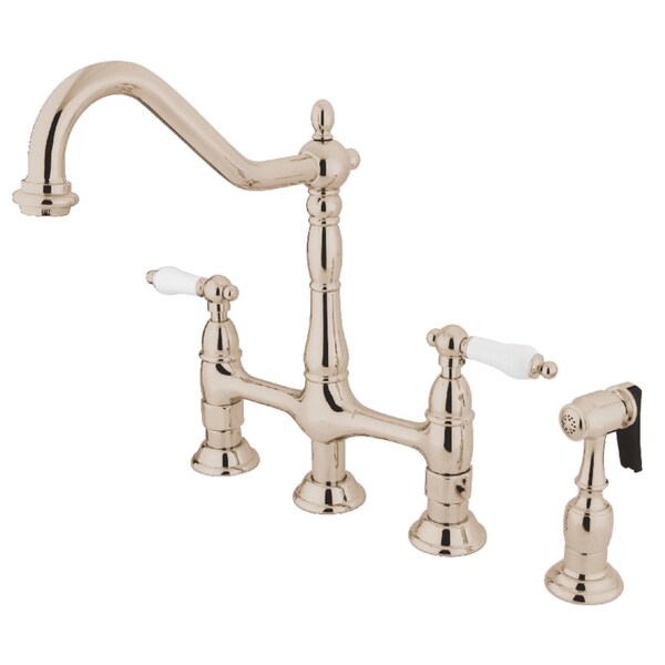 KS1276PLBS Heritage Bridge Kitchen Faucet W/ Brass Sprayer, Nickel
